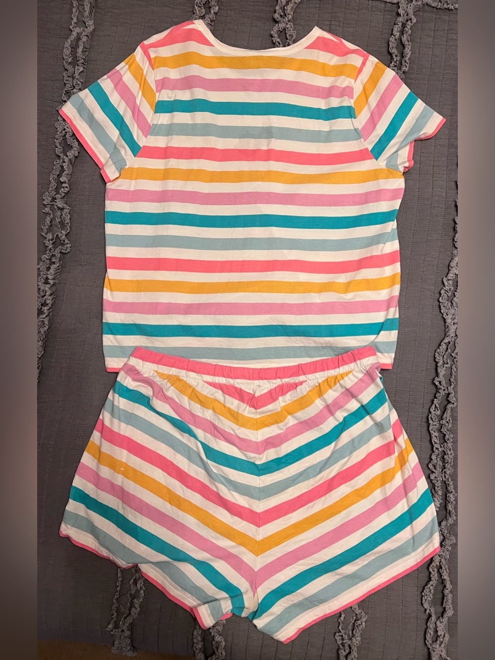 J. Crew Women’s Multicolor Stripe Pajama Set - Pink, Teal & Yellow - Picture 3 of 4